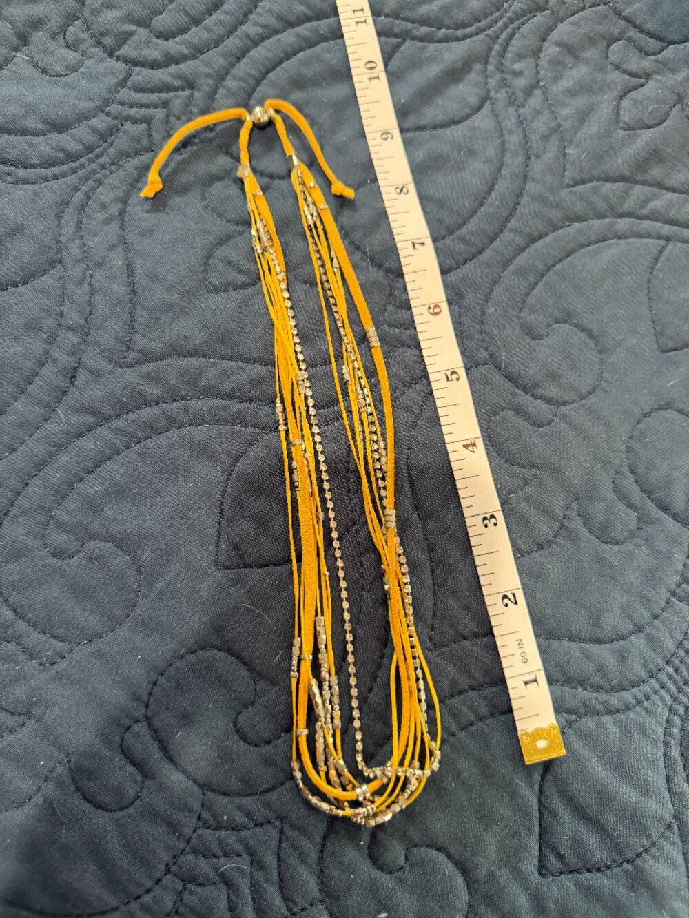 Free People Multi Strand Bohemian Yellow Suede Cord & Silver Bead Necklace